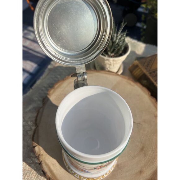 Vintage German BMF W. Germany Loving Couple Beer Stein With Pewter Lid Folk Art - Picture 8 of 9